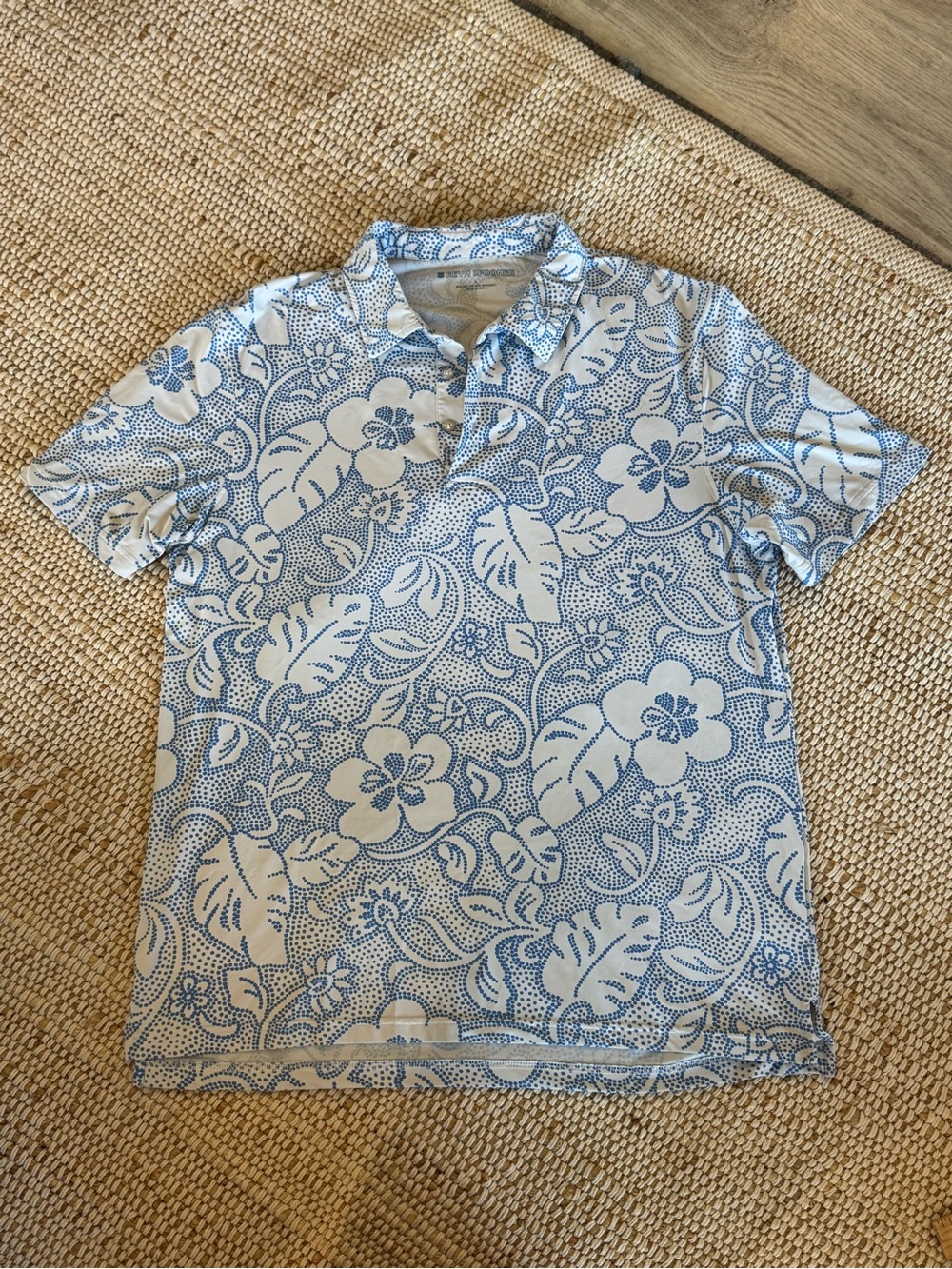 Reyn Spooner Mens Large "Aloha Biscus" White Shirt with Blue Floral Print Polo